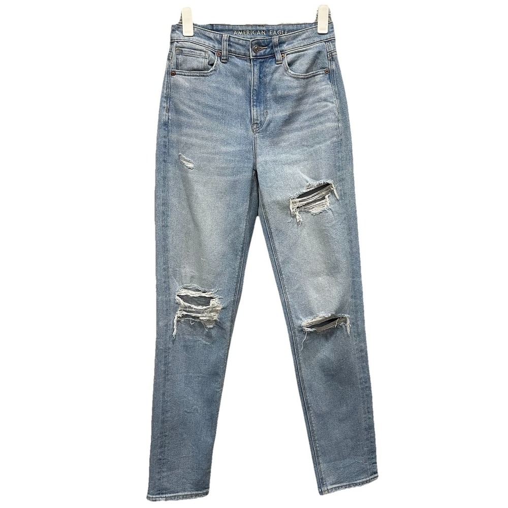 American Eagle Jeans Women's Size 2 Distressed High Rise Mom Straight Stretch